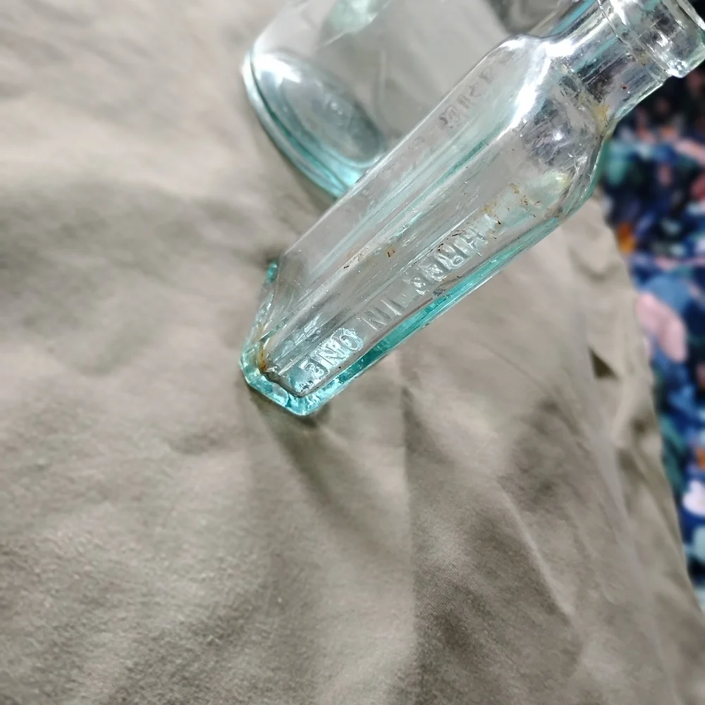Vintage light blue glass bottles